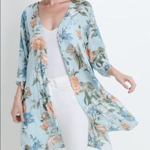 Medium Length Floral Minty Kimono